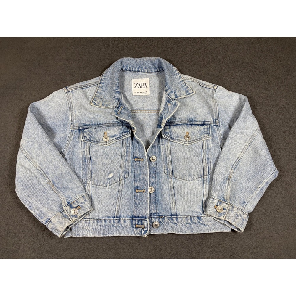 Zara Denim Jacket Kids 9-10 Light Blue Button Up Trucker